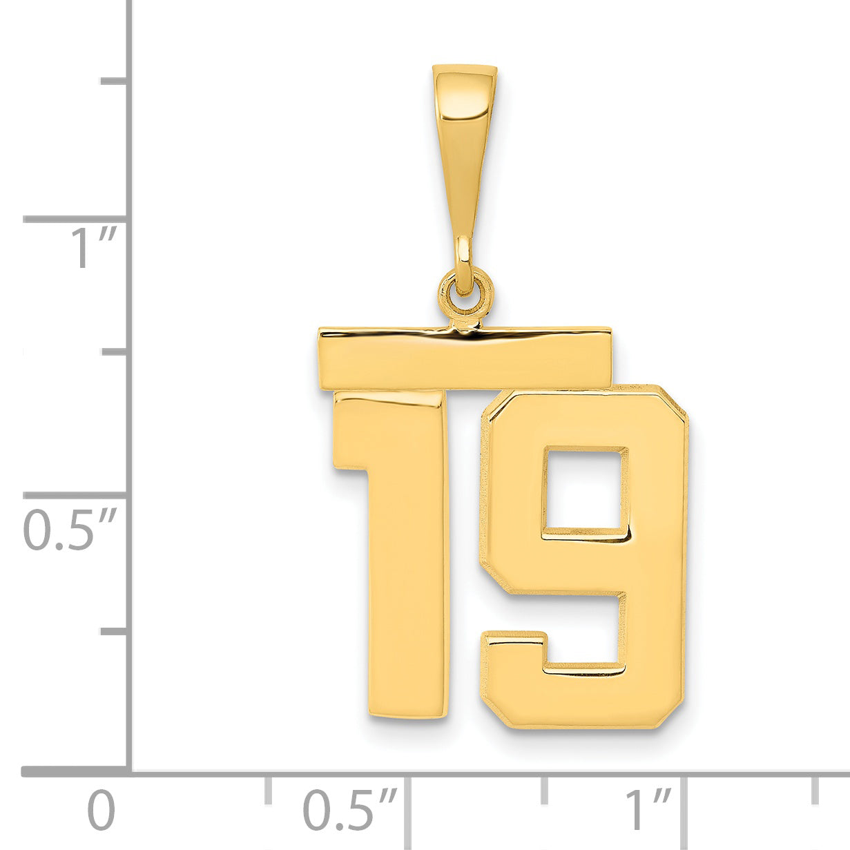 14K Gold Polished Number 19 Charm in Medium Size