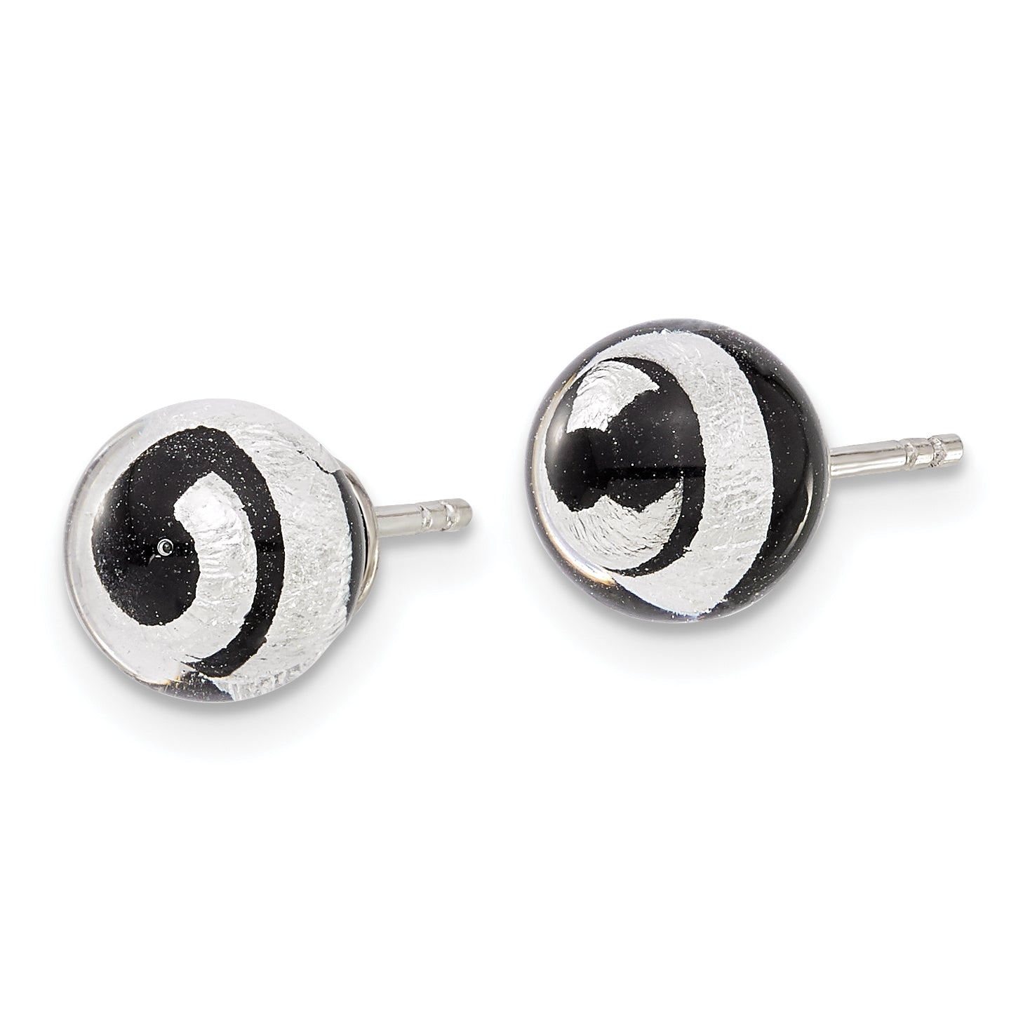 Sterling Silver Rhodium-Plated Murano Glass Earrings in Black & Silver Tone