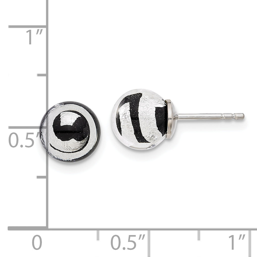 Sterling Silver Rhodium-Plated Murano Glass Earrings in Black & Silver Tone