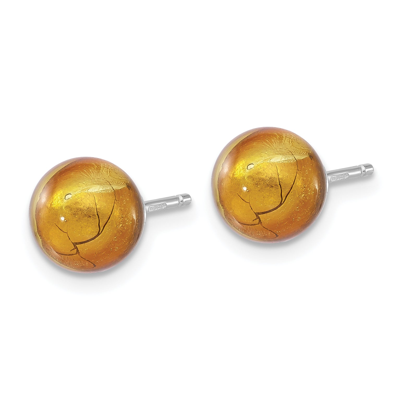 Sterling Silver 925 Rhodium-Plated Murano Glass Ball Earrings  Handcrafted, Gold-Tone Accents