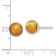 Sterling Silver 925 Rhodium-Plated Murano Glass Ball Earrings  Handcrafted, Gold-Tone Accents