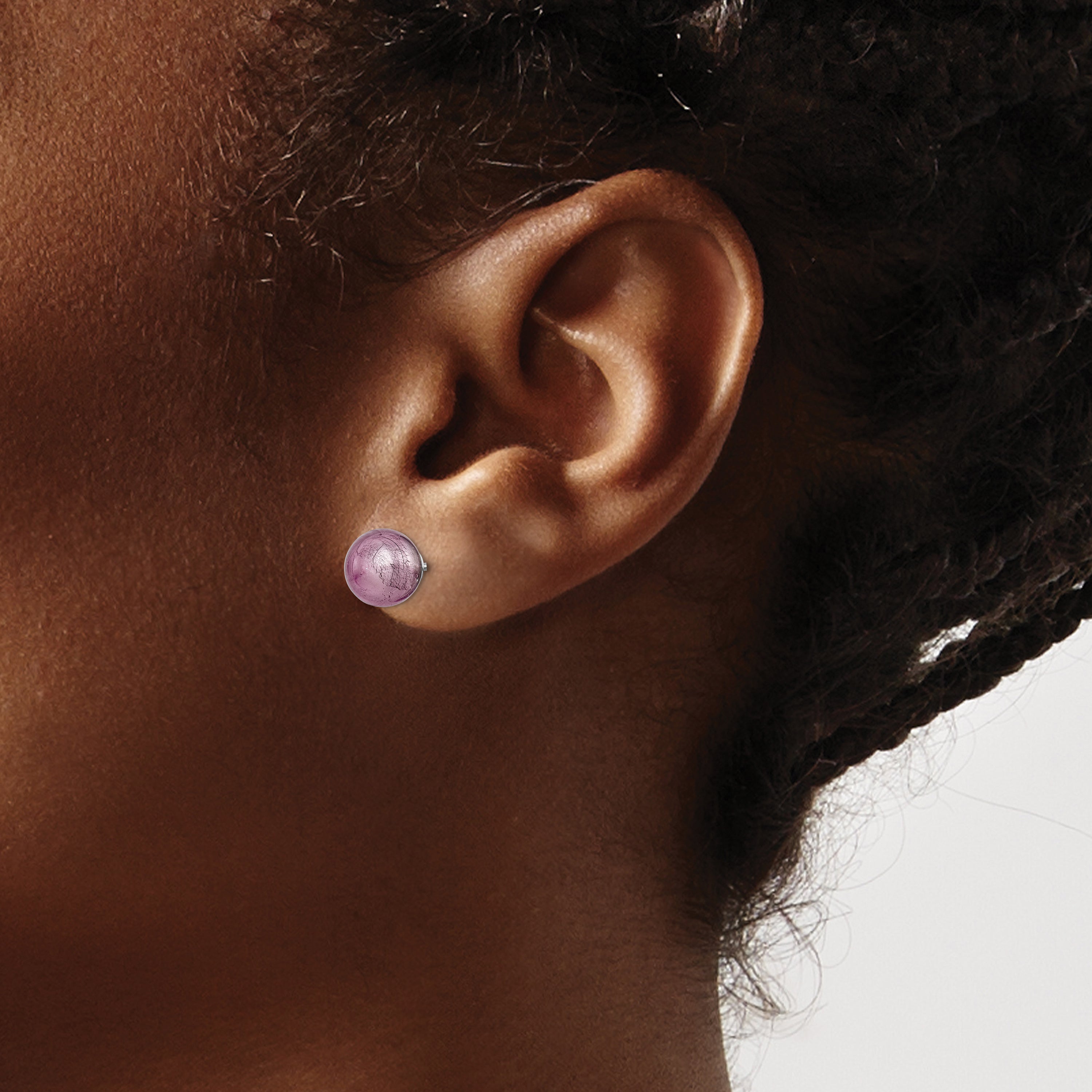 Sterling Silver Rhodium-Plated Murano Earrings with Lavender Glass  Handcrafted Elegance