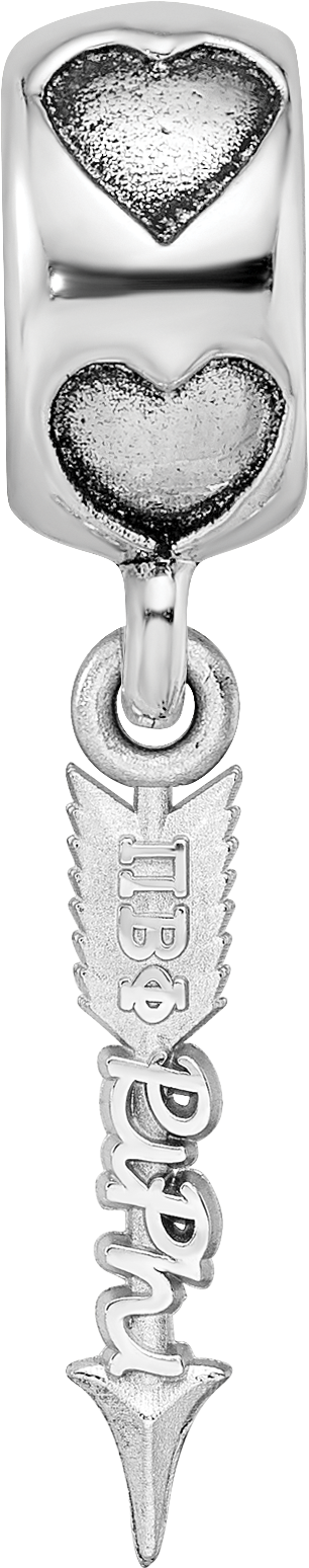 Sterling Silver Rhodium-plated LogoArt Pi Beta Phi Arrow on Heart Bead