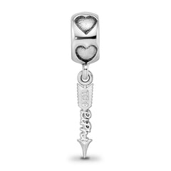 Sterling Silver Rhodium-plated LogoArt Pi Beta Phi Arrow on Heart Bead