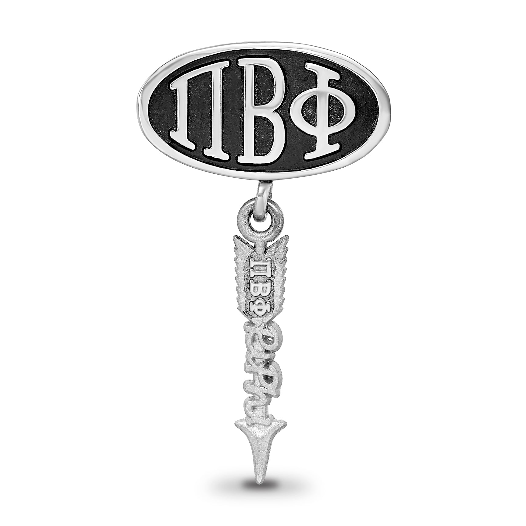 Sterling Silver LogoArt Pi Beta Phi Sorority Greek Letters Enameled Oval with Arrow Dangle Bead