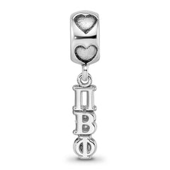 Sterling Silver Rh-plated LogoArt Pi Beta Phi Vertical Letters on Heart Bea