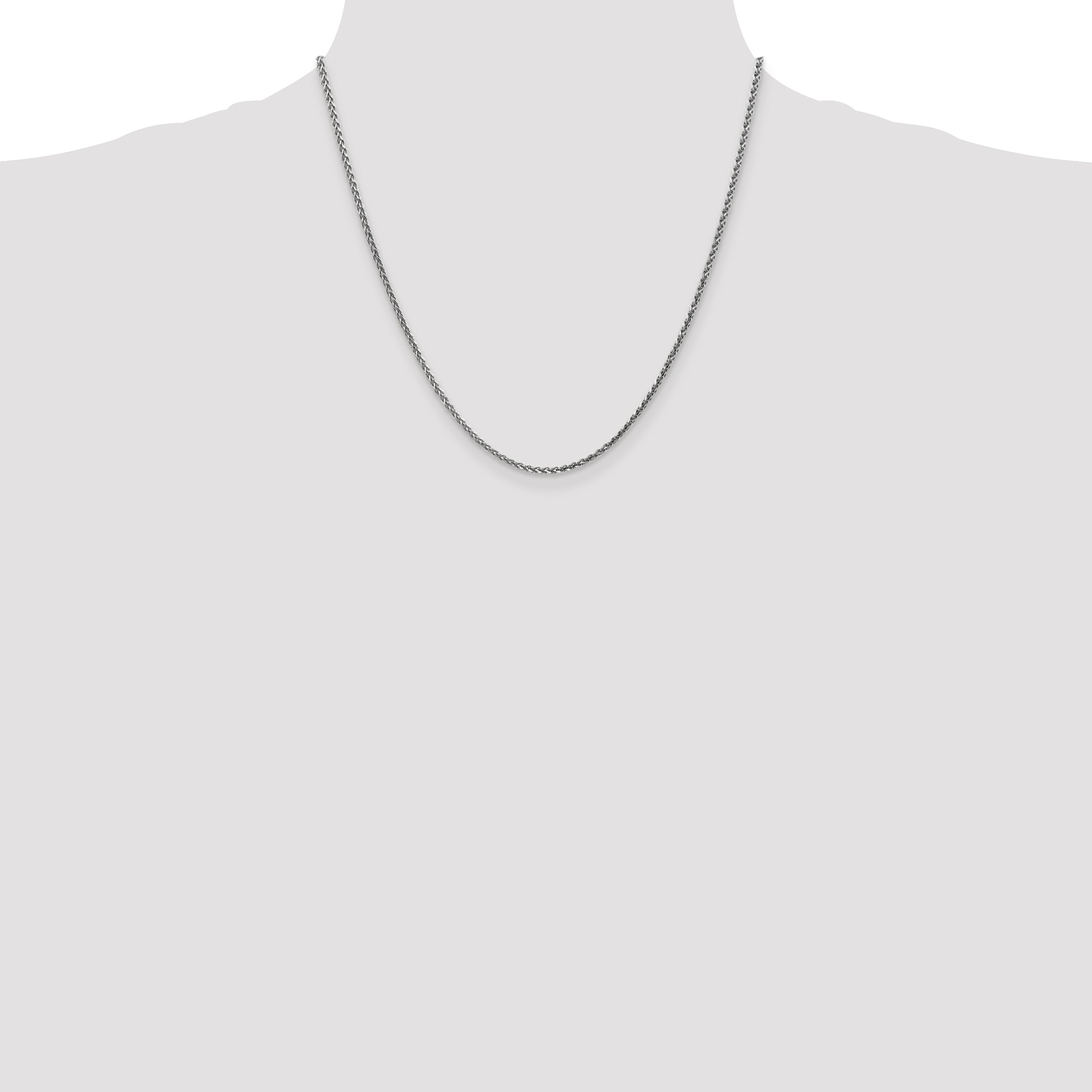 14K White Gold Polished Diamond-Cut Spiga Necklace with Lobster Clasp