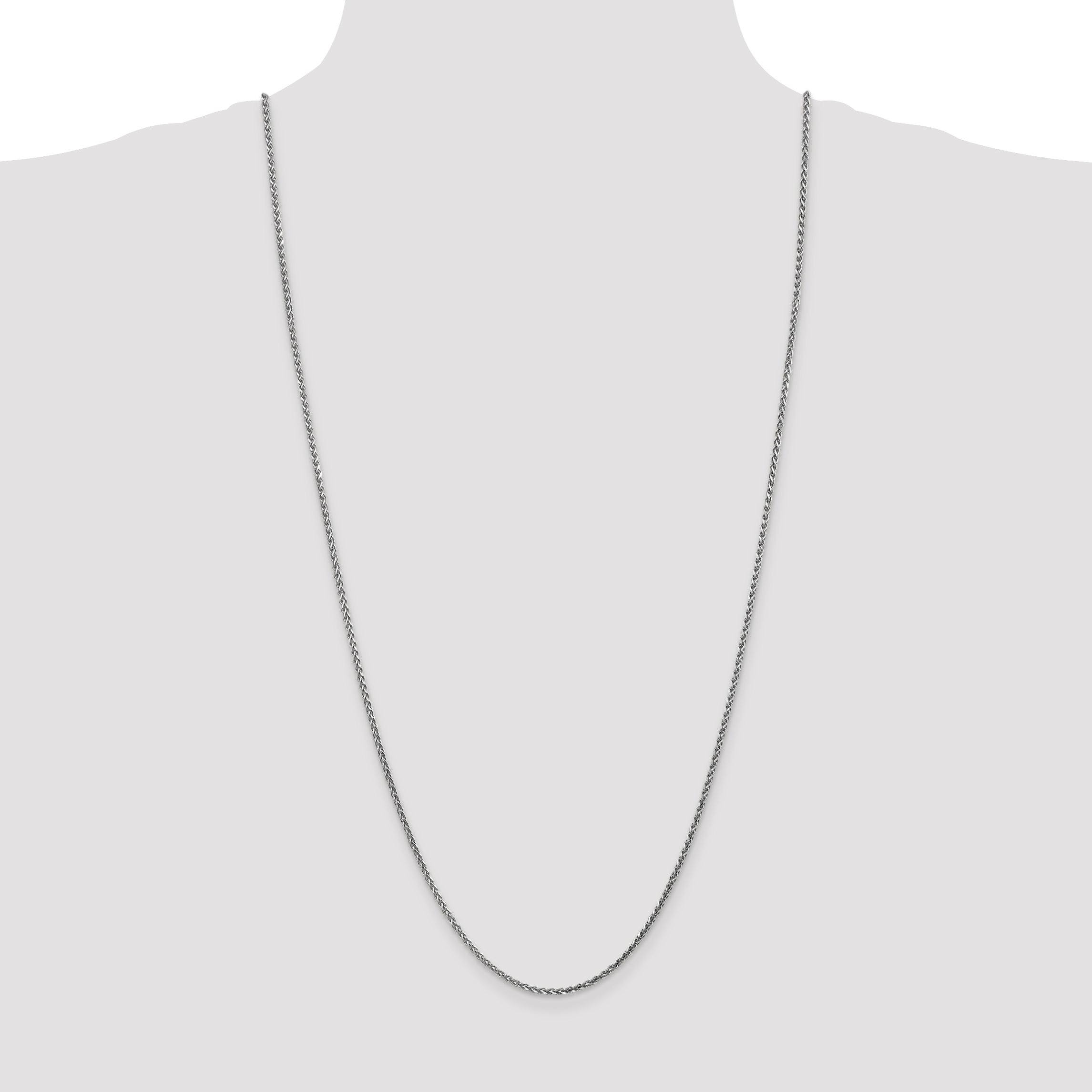14K White Gold Polished Diamond-Cut Spiga Necklace with Lobster Clasp