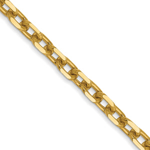14K 30 inch 4mm Diamond-cut Round Open Link Cable with Lobster Clasp Chain