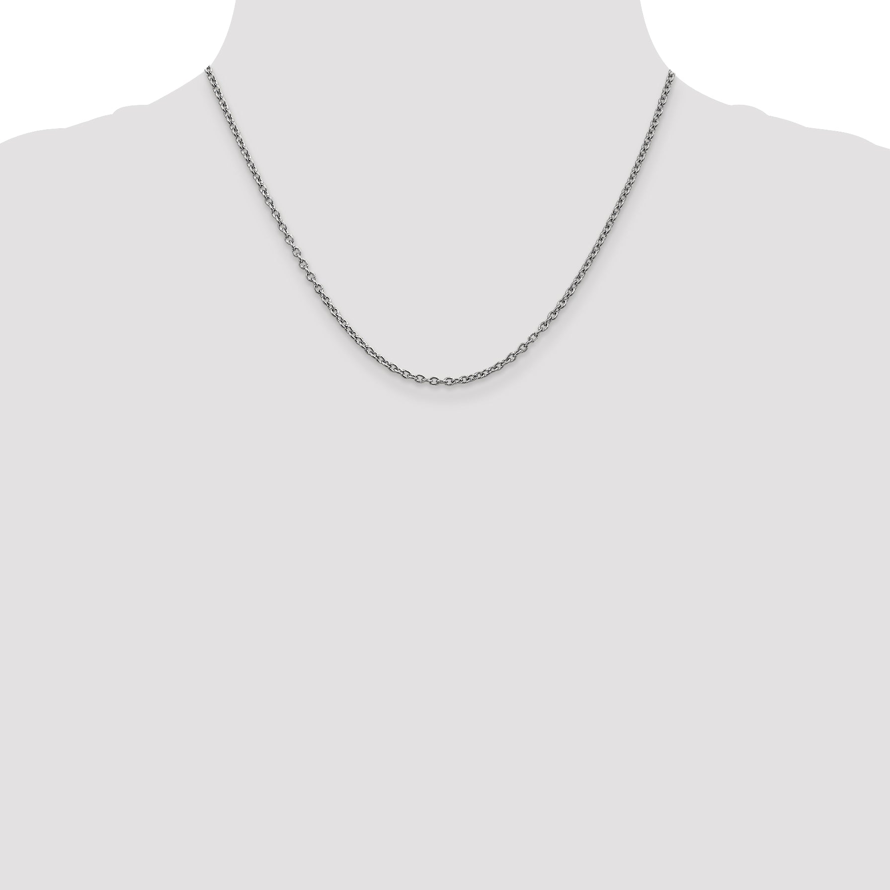 14K White Gold Polished Cable Necklace with Rhodium Finish