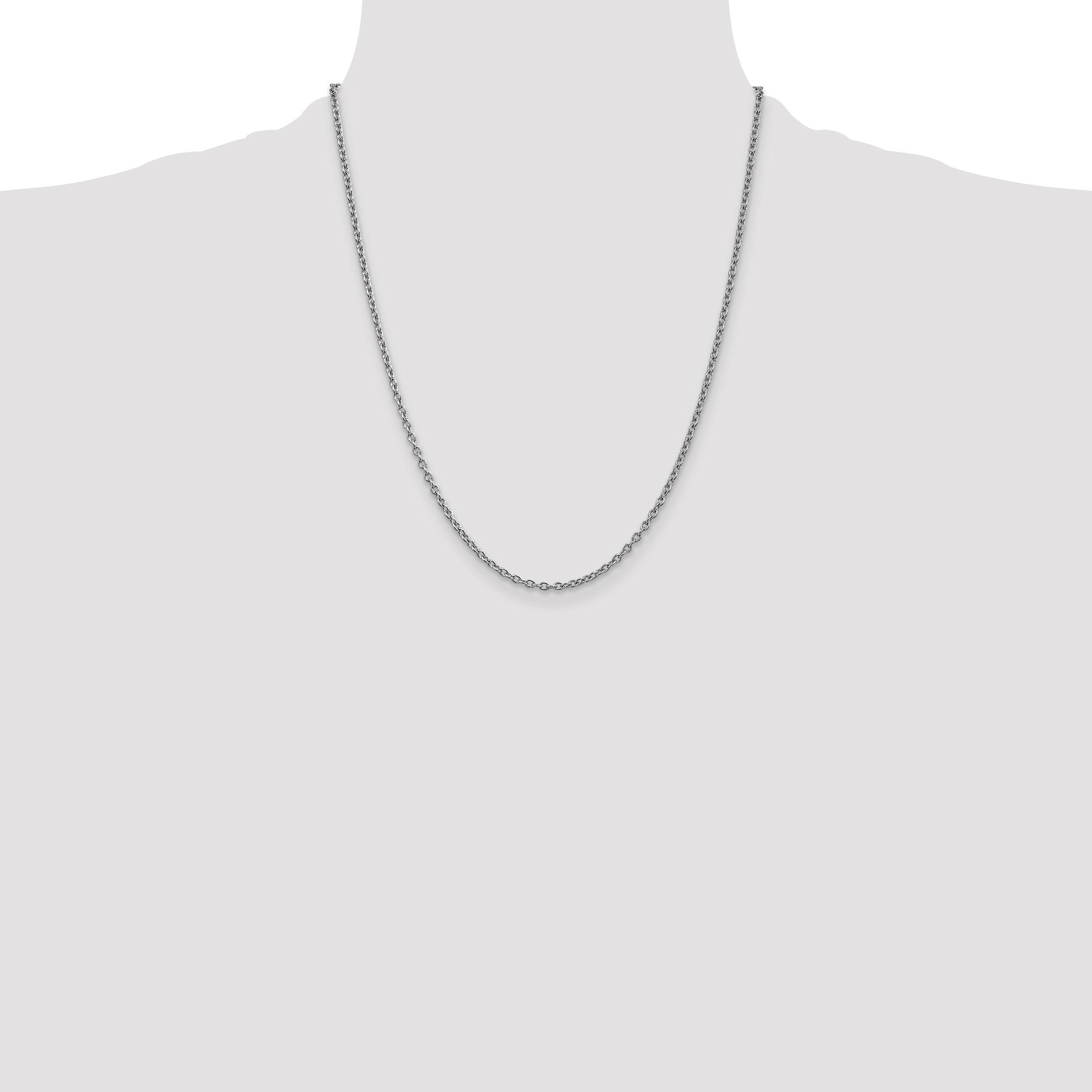 14K White Gold Polished Cable Necklace with Rhodium Finish
