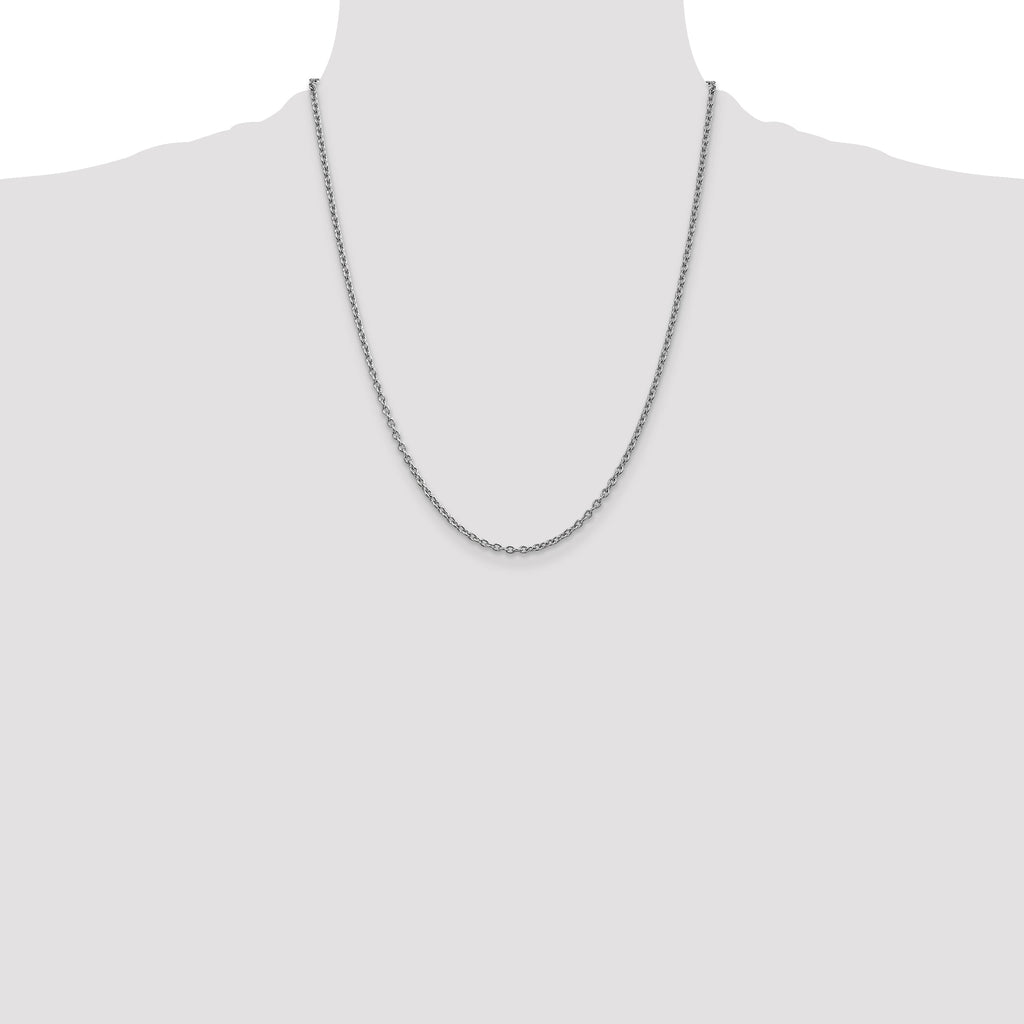 14K White Gold Polished Cable Necklace with Rhodium Finish