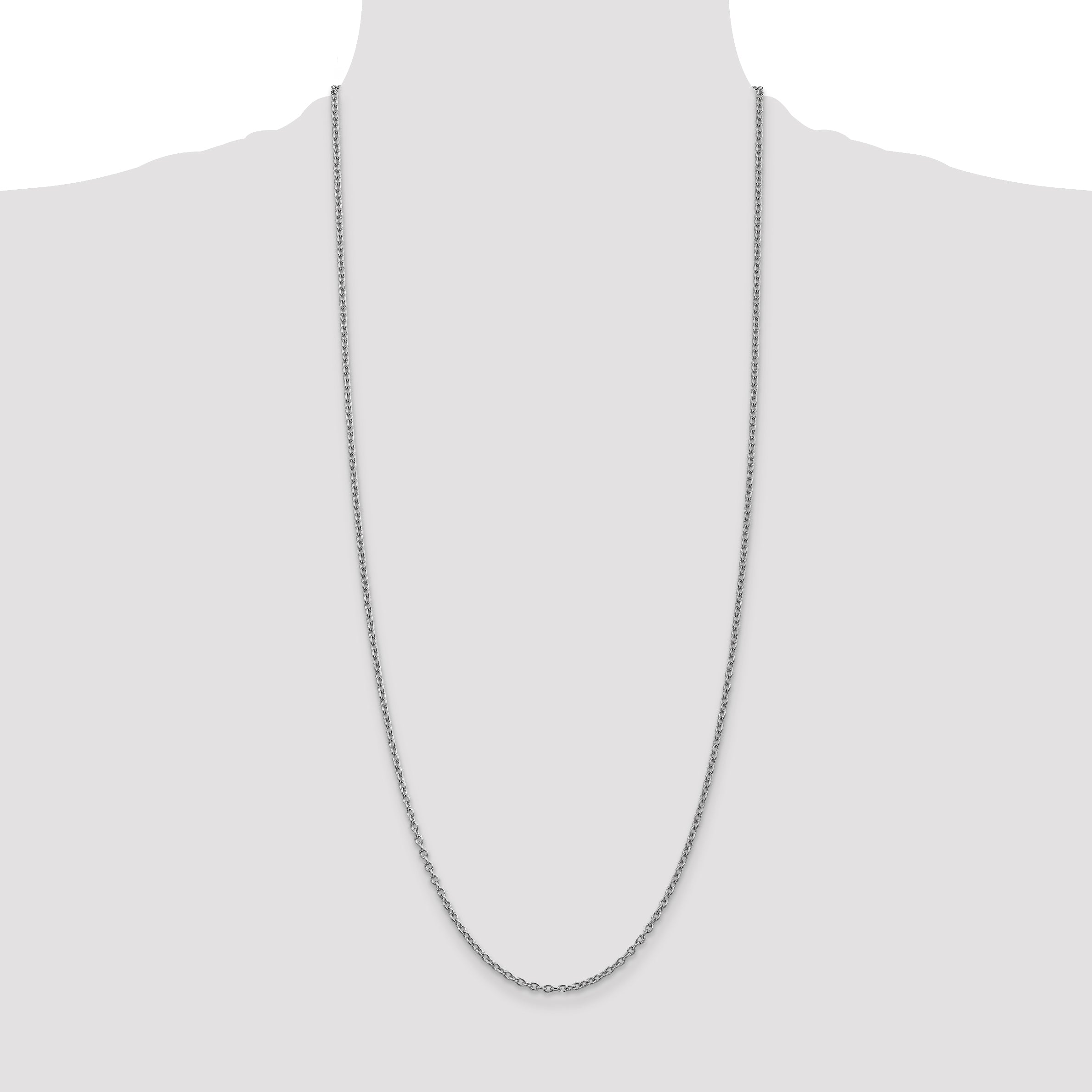 14K White Gold Polished Cable Necklace with Rhodium Finish