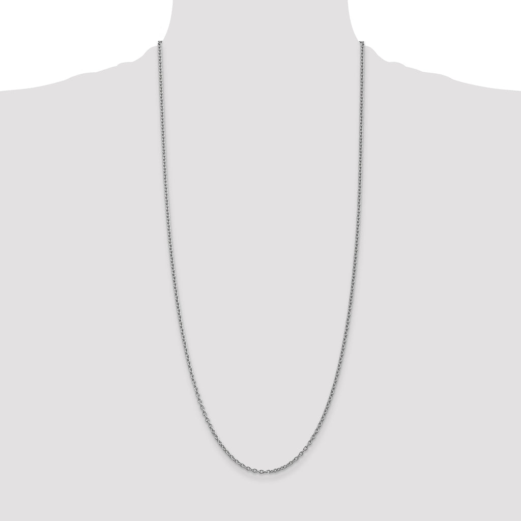 14K White Gold Polished Cable Necklace with Rhodium Finish