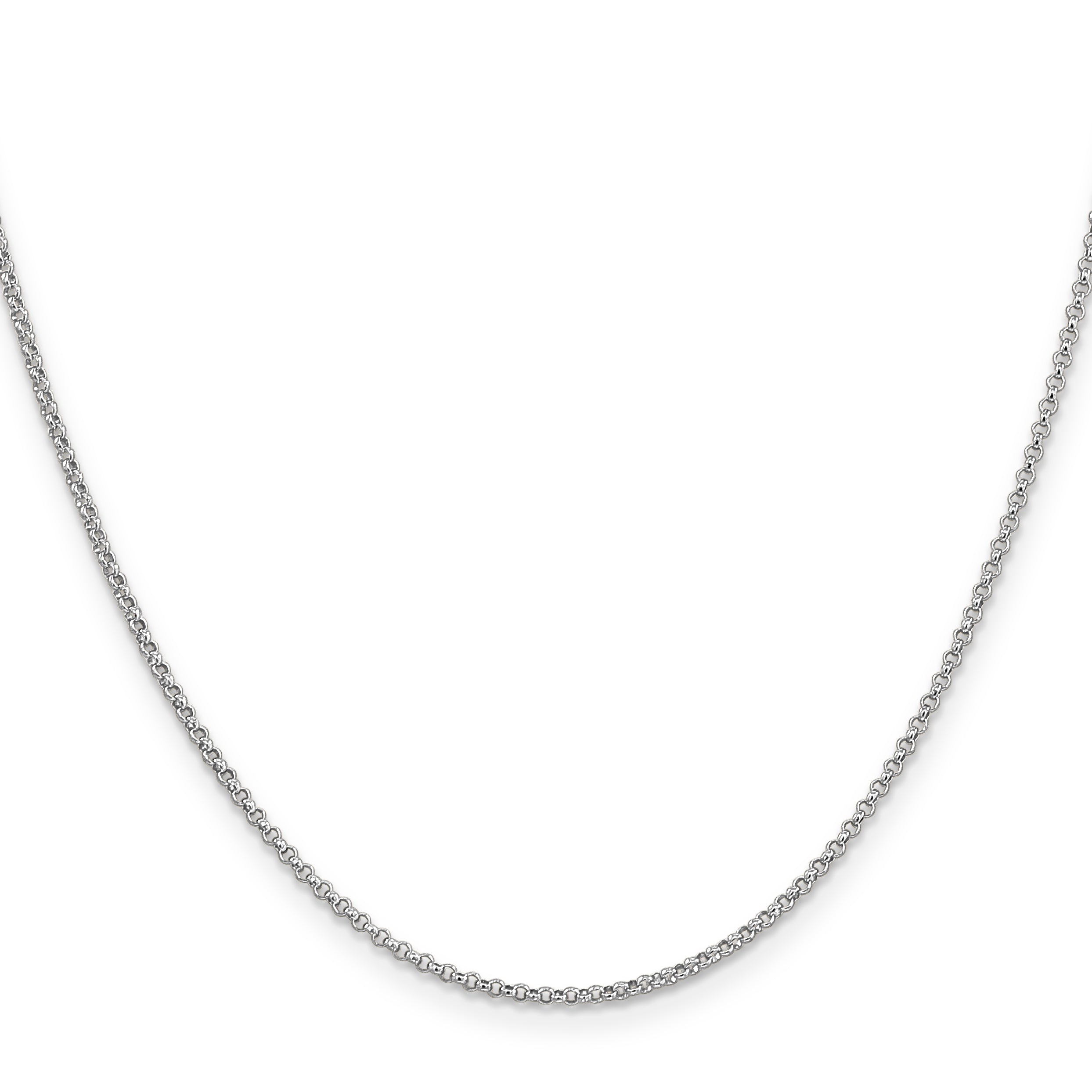 14K White Gold Polished Rolo Chain Necklace with Rhodium Finish