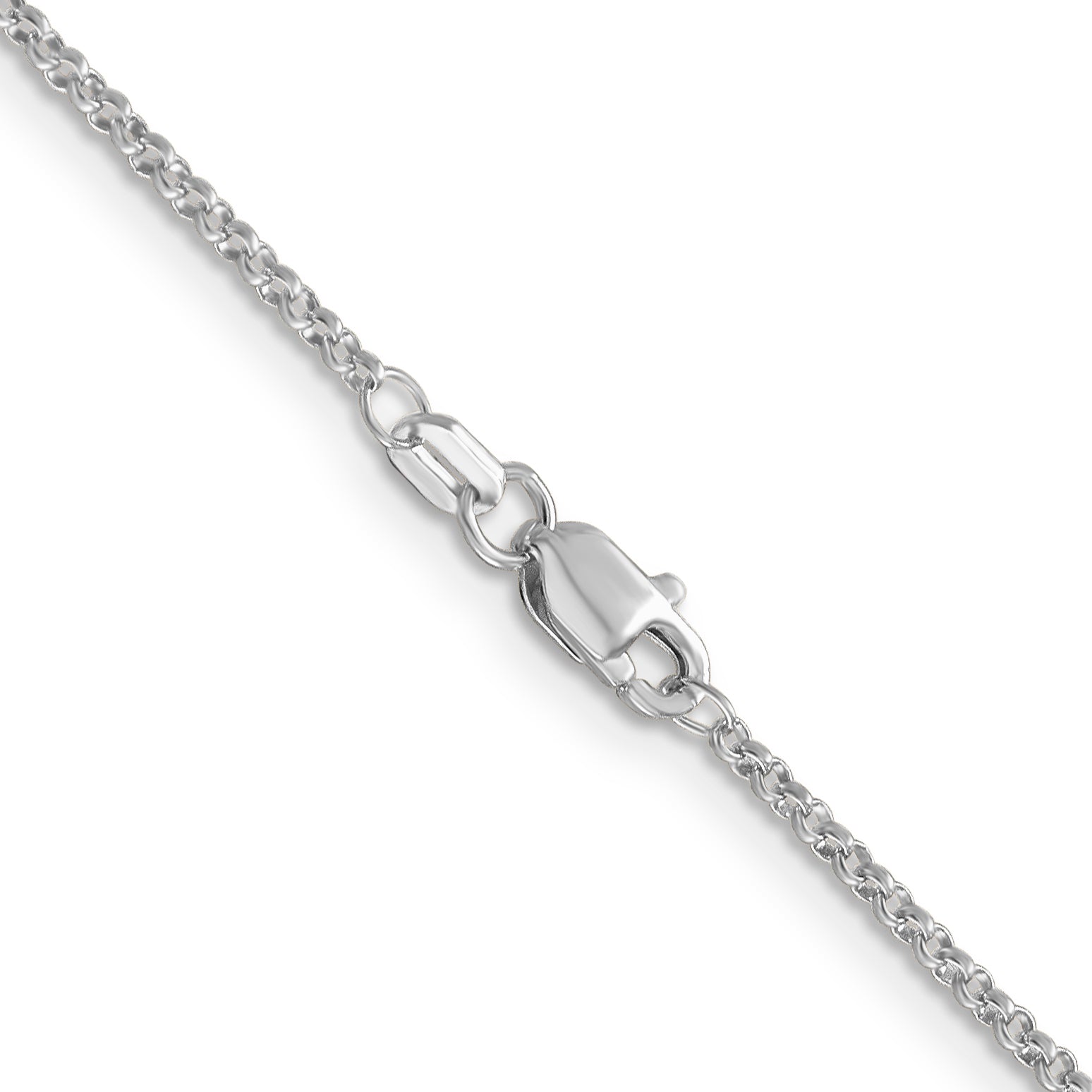 14K White Gold Polished Rolo Chain Necklace with Rhodium Finish