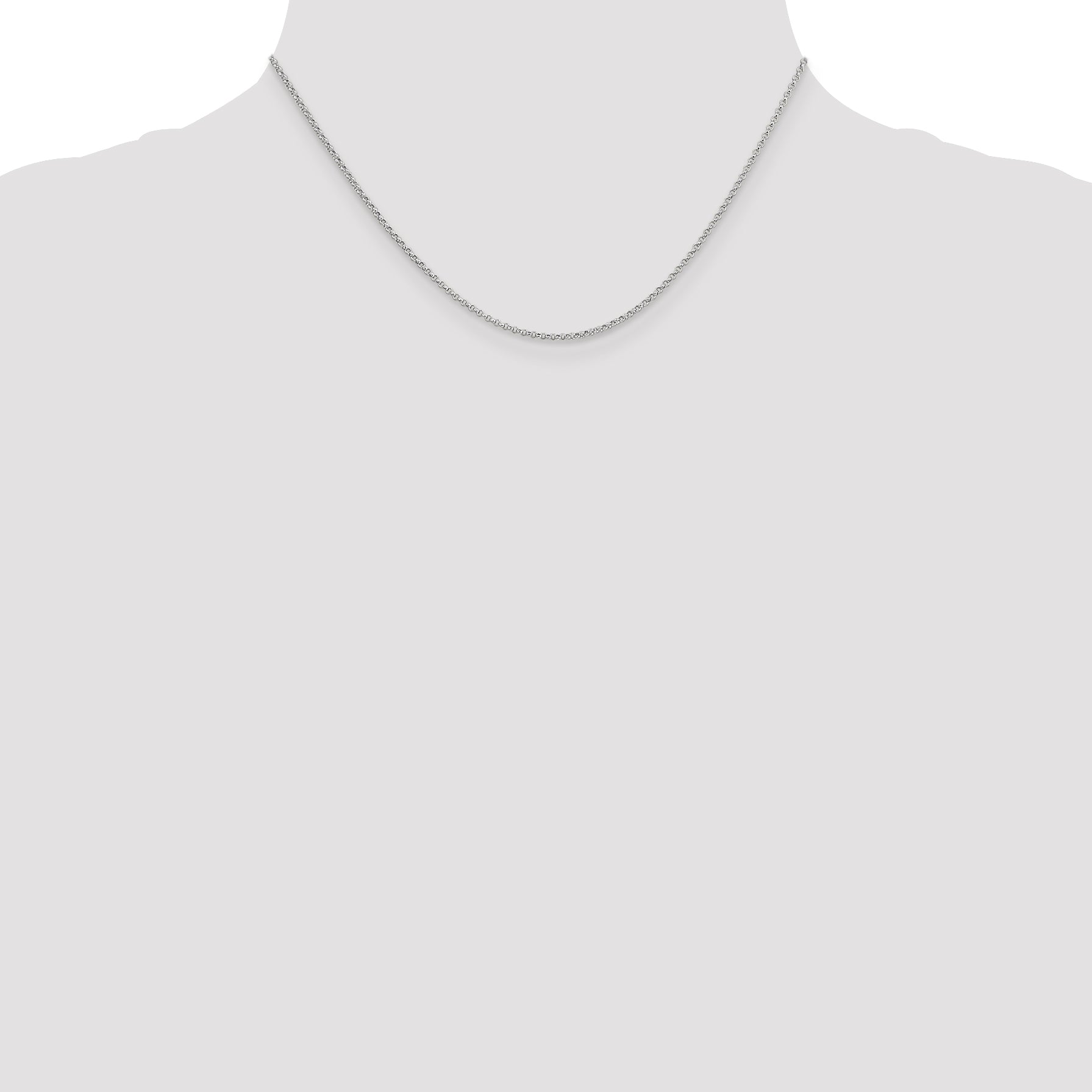 14K White Gold Polished Rolo Chain Necklace with Rhodium Finish