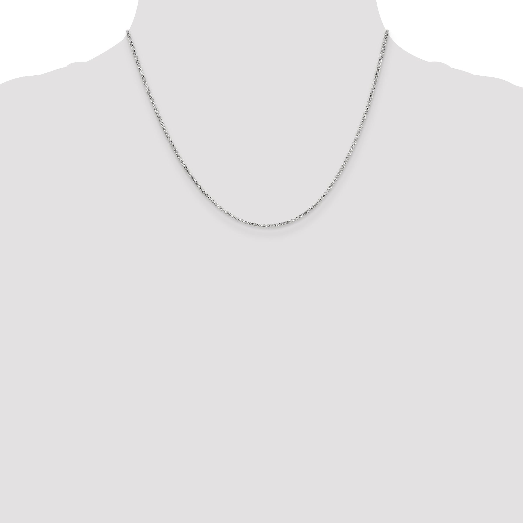 14K White Gold Polished Rolo Chain Necklace with Rhodium Finish
