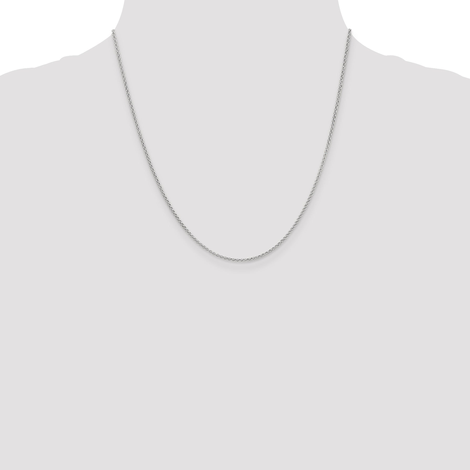 14K White Gold Polished Rolo Chain Necklace with Rhodium Finish