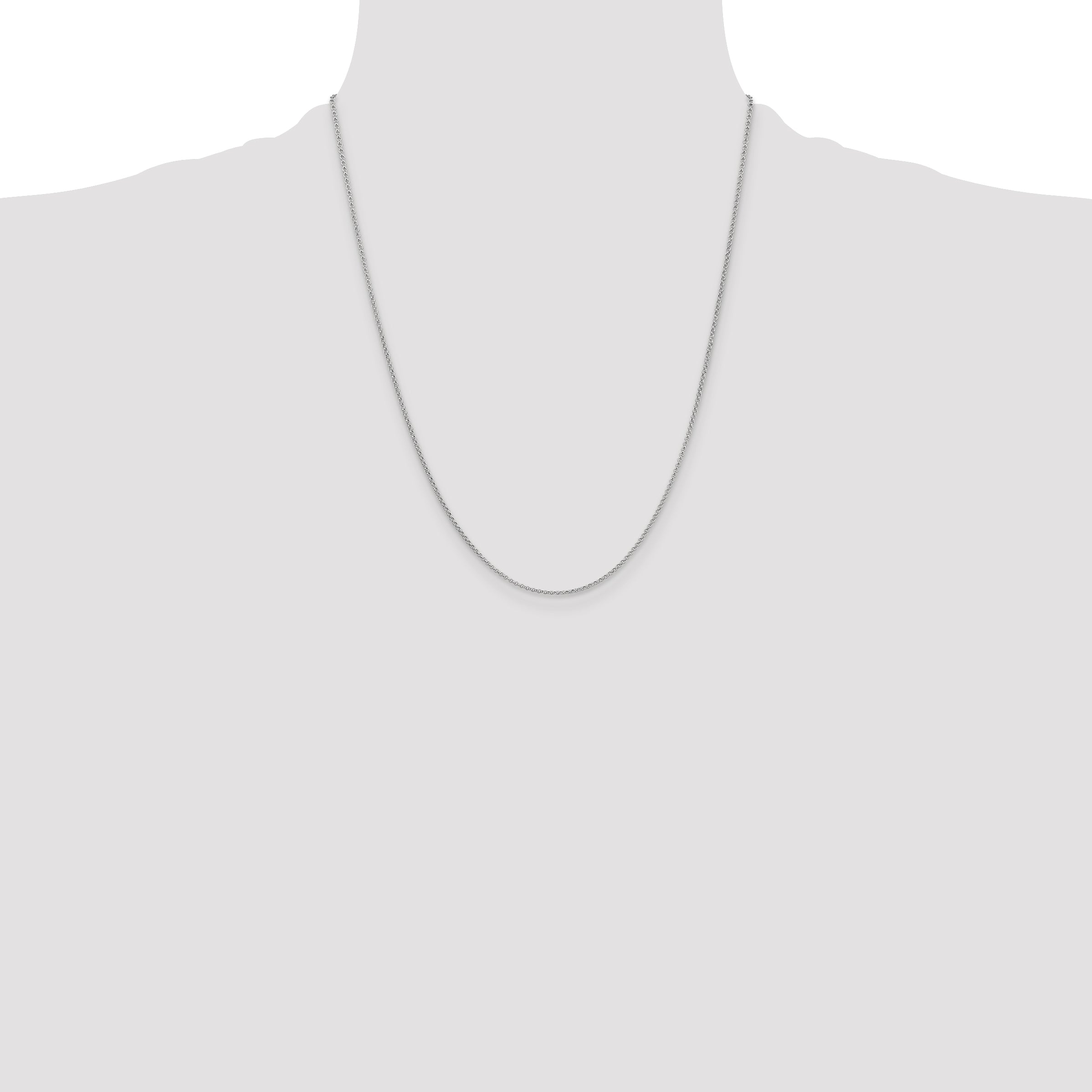 14K White Gold Polished Rolo Chain Necklace with Rhodium Finish