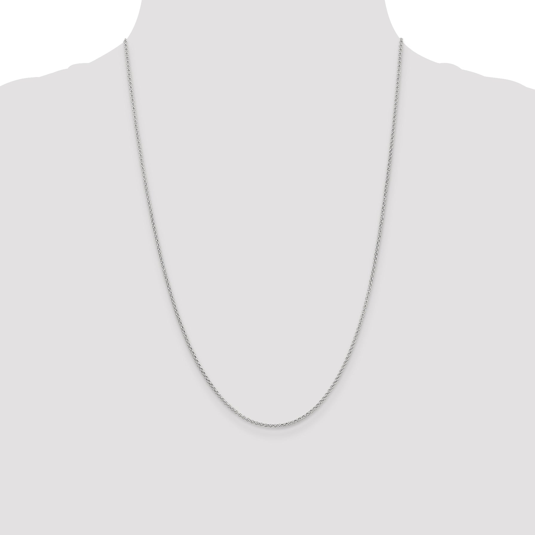 14K White Gold Polished Rolo Chain Necklace with Rhodium Finish