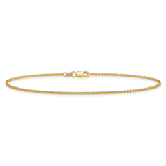 14K 10 inch 1.4mm Round Open Link Cable with Lobster Clasp Anklet