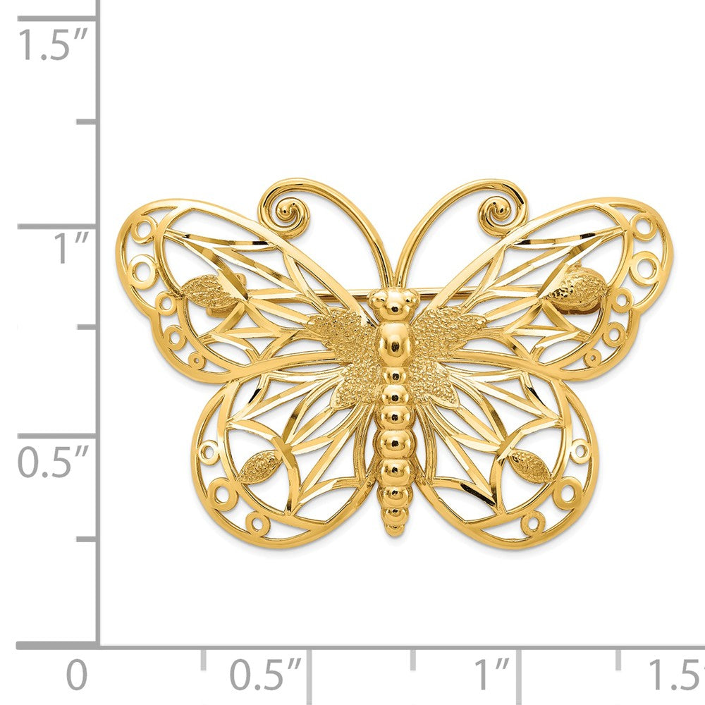 14K Diamond-cut Polished & Satin Butterfly Pin