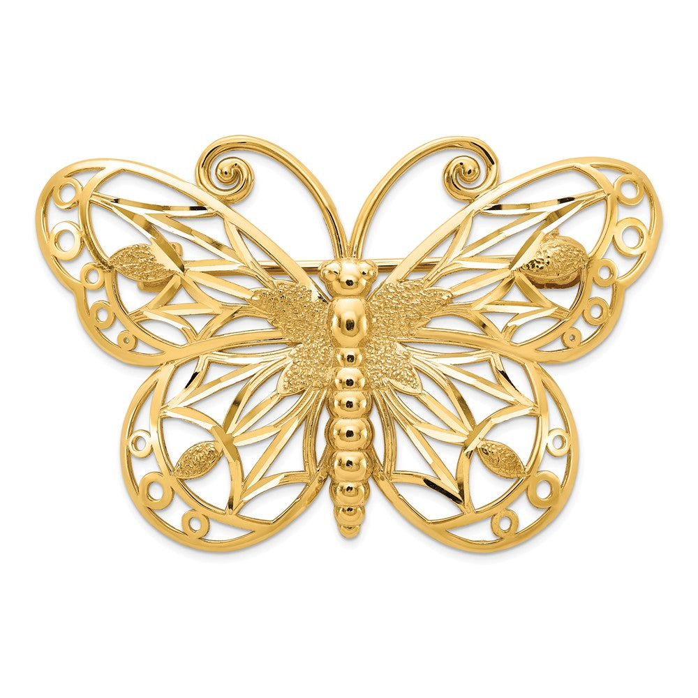 14K Diamond-cut Polished & Satin Butterfly Pin