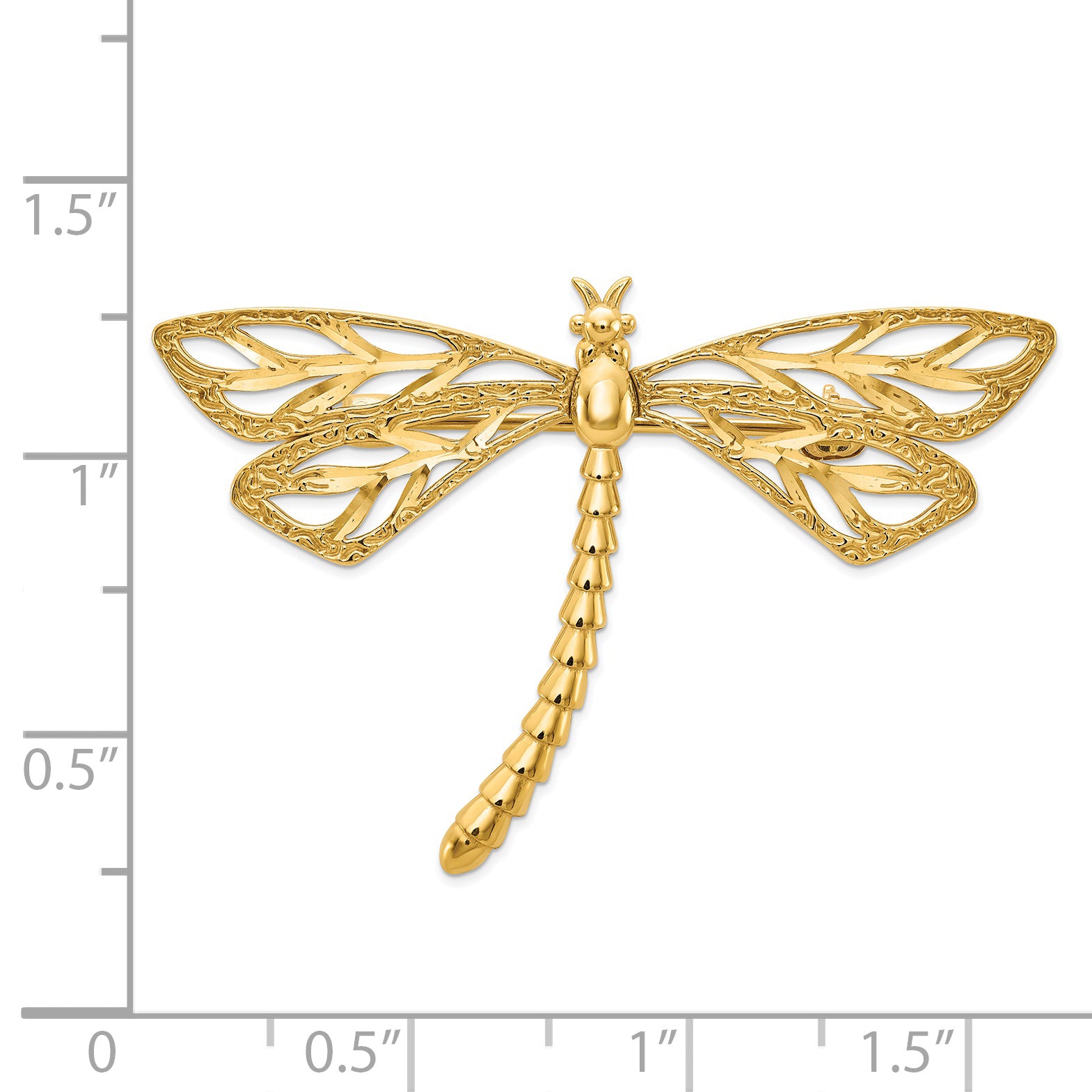 14K Diamond-cut Polished & Satin Dragonfly Pin