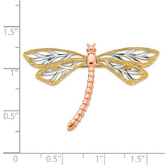 14K Yellow & Rose With Rhodium Polished & Satin Dragonfly Pin