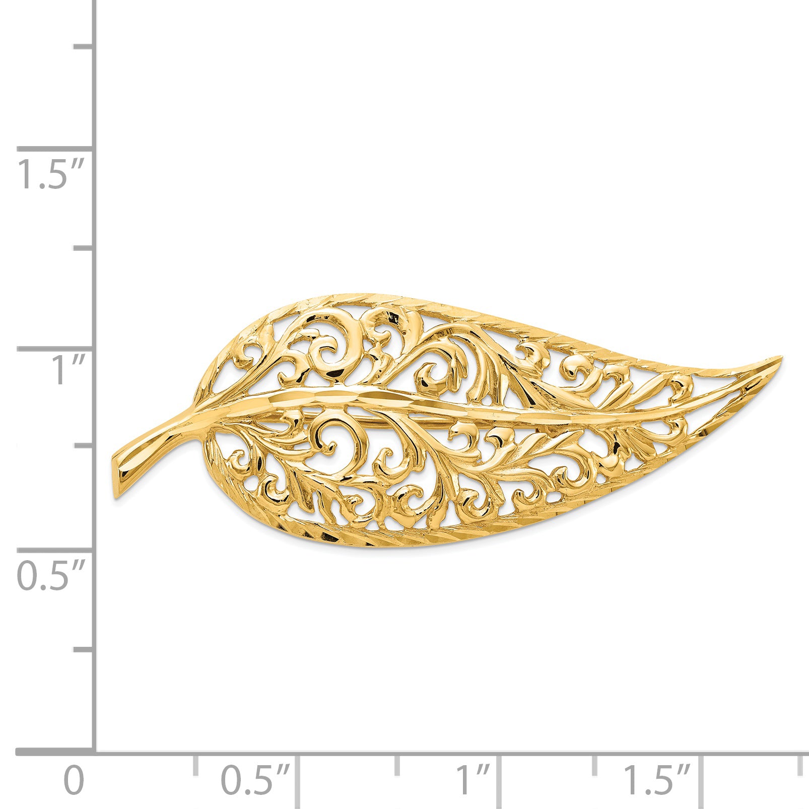 14k Diamond-cut Polished Filigree Leaf Pin