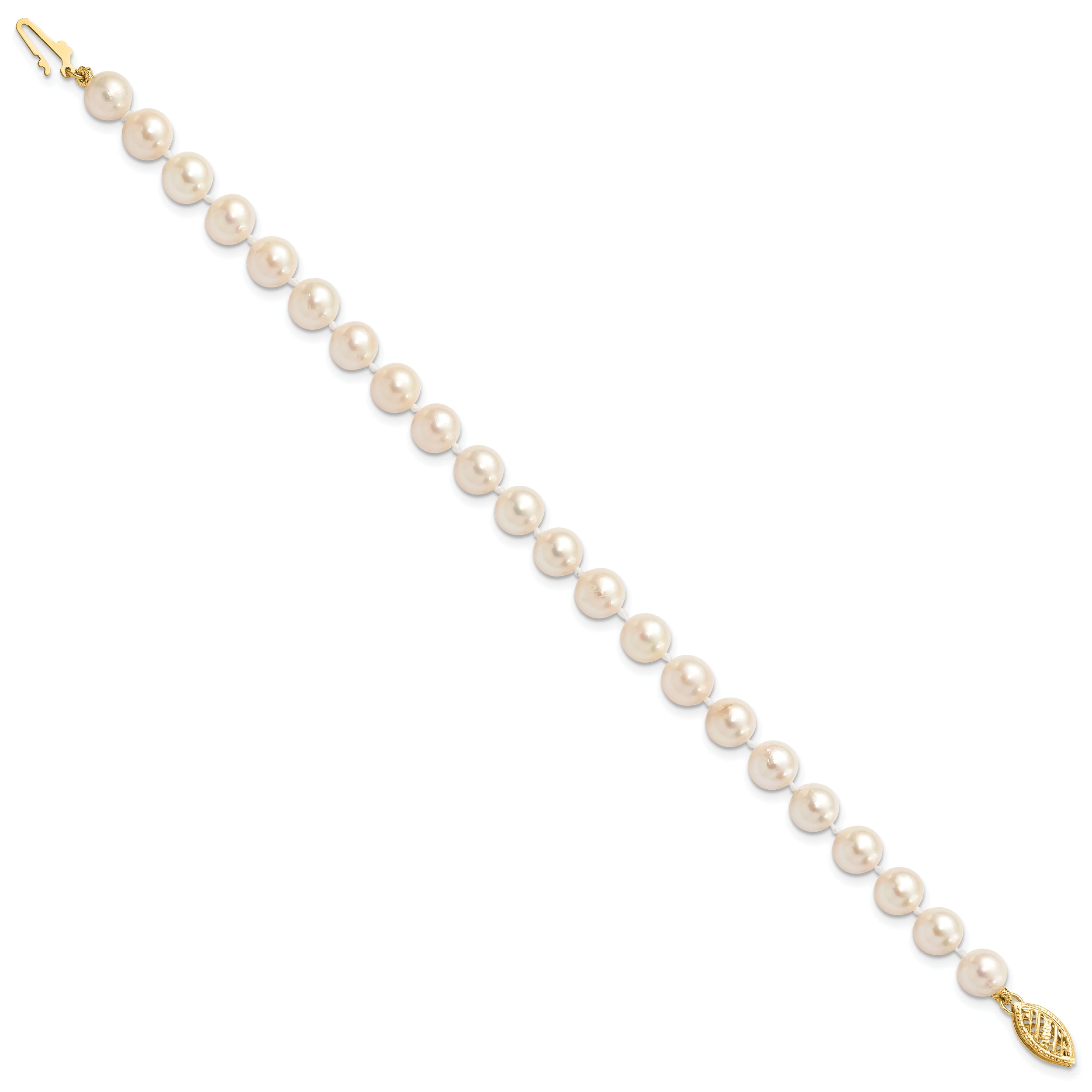 14k 6-7mm Round White Saltwater Akoya Cultured Pearl Bracelet