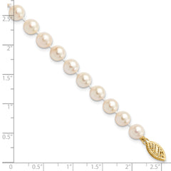 14k 6-7mm Round White Saltwater Akoya Cultured Pearl Bracelet