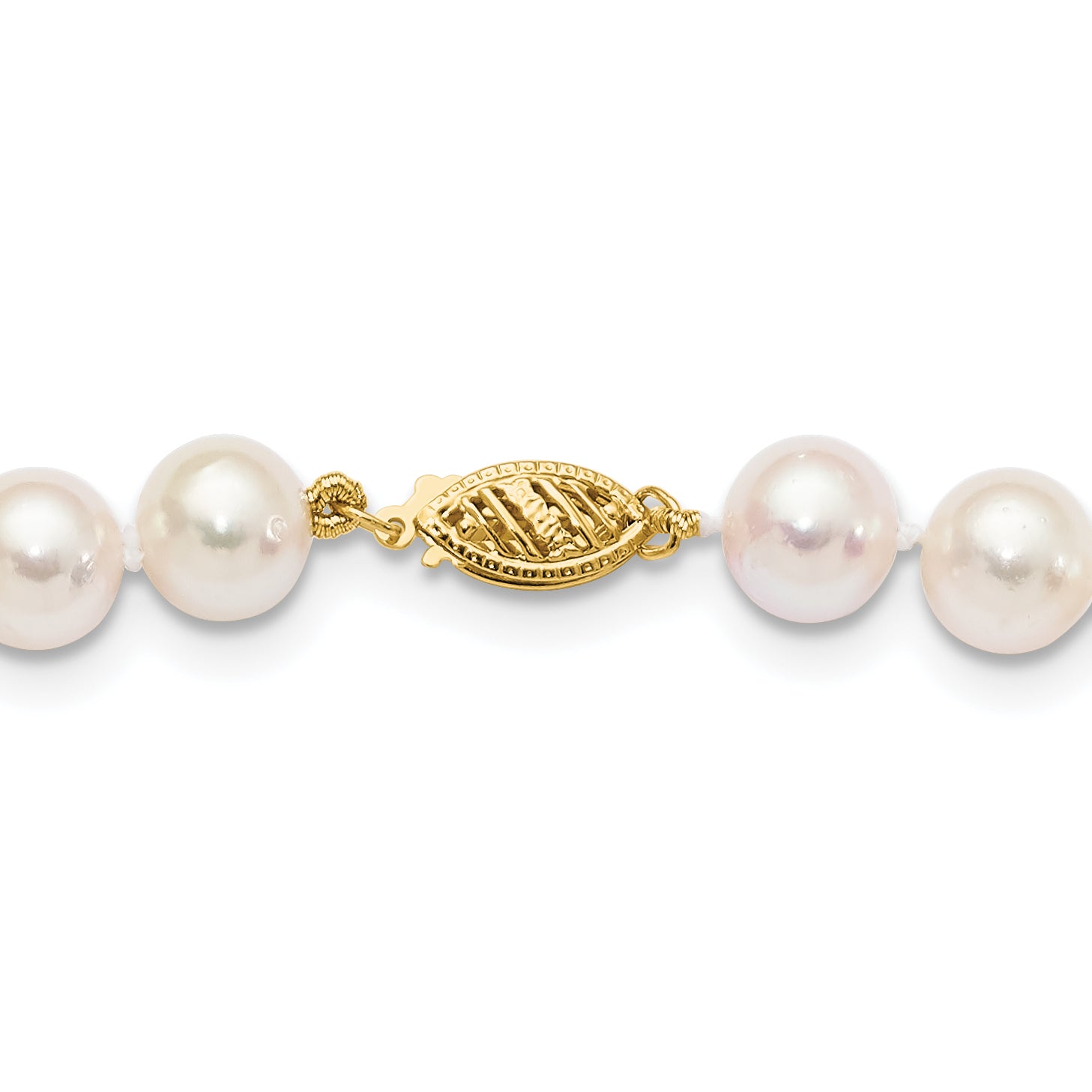 14k 8-9mm Round White Saltwater Akoya Cultured Pearl Necklace