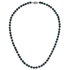 14k White Gold 5-6mm Round Black Saltwater Akoya Cultured Pearl Necklace