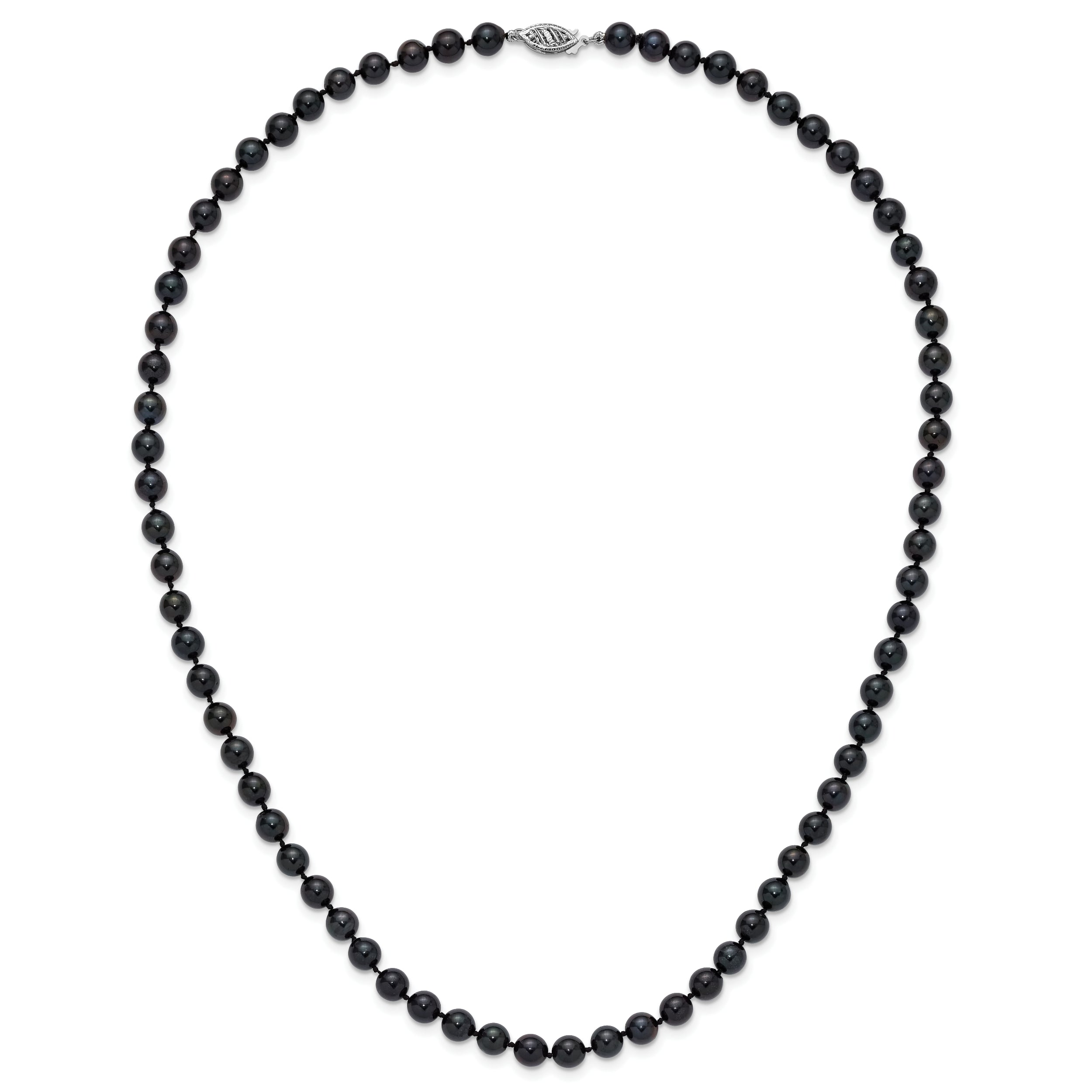 14k White Gold 6-7mm Round Black Saltwater Akoya Cultured Pearl Necklace