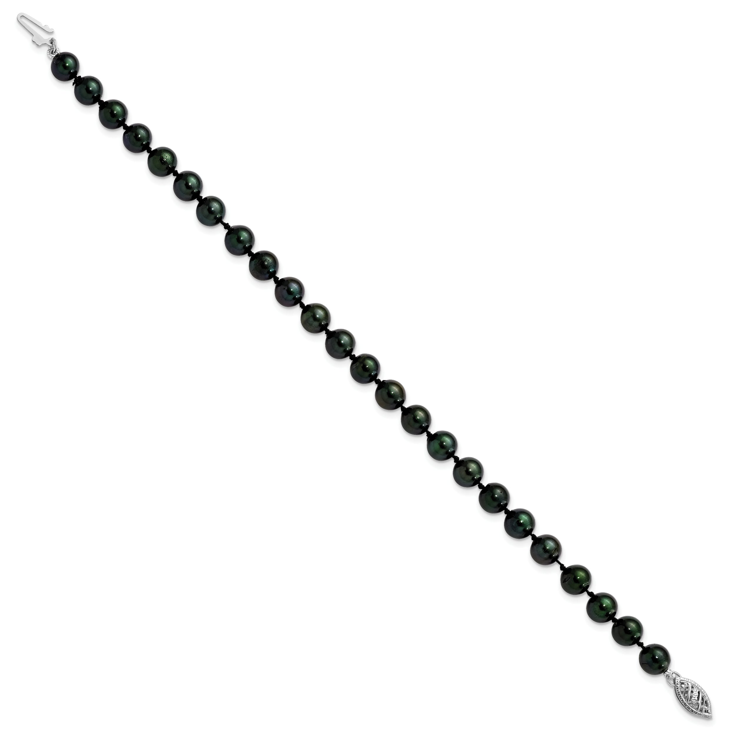 14k White Gold 6-7mm Round Black Saltwater Akoya Cultured Pearl Bracelet
