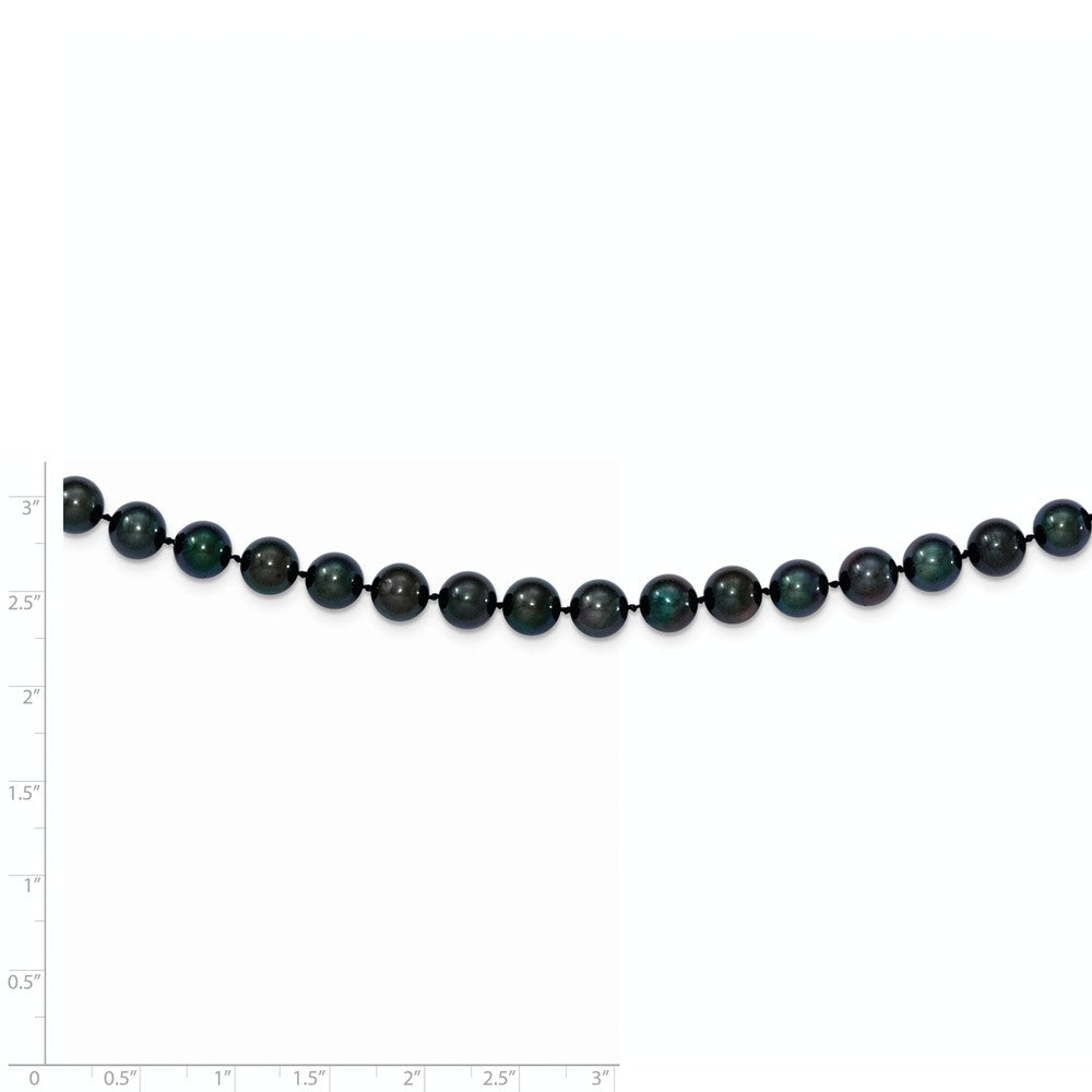 14K White Gold 7-8mm Round Black Saltwater Akoya Cultured Pearl Necklace