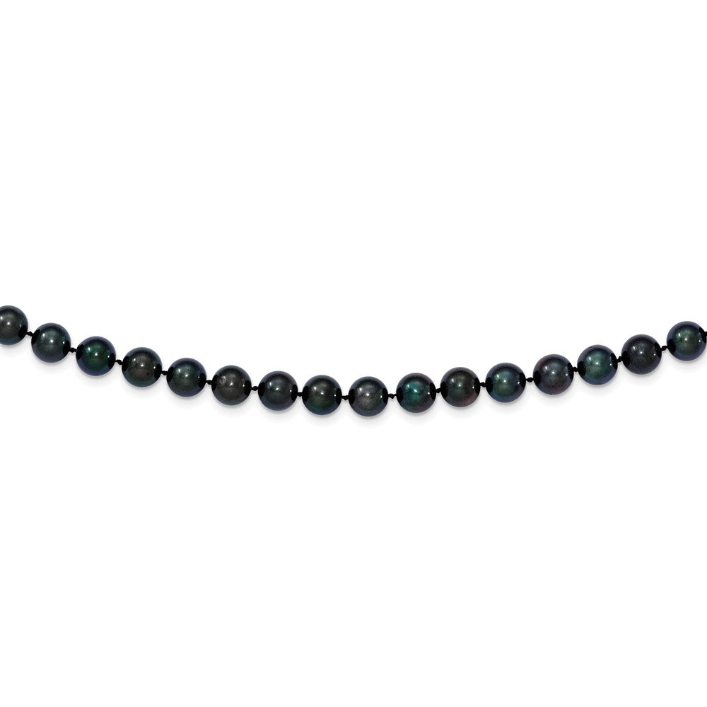 14K White Gold 7-8mm Round Black Saltwater Akoya Cultured Pearl Necklace