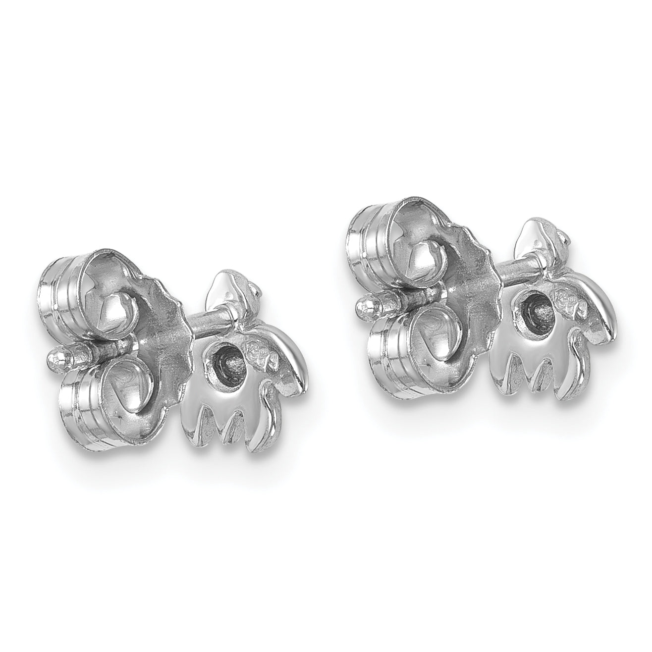 Sterling Silver Rhodium-Plated Crystal Inlay Tiny Turtle Earrings