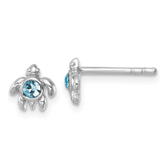 Sterling Silver Rhodium-Plated Crystal Inlay Tiny Turtle Earrings