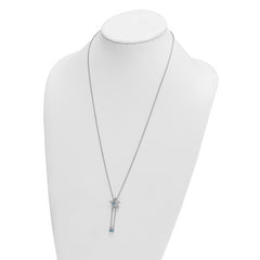 Sterling Silver Rhodium-Plated Polished and Textured Crystal Starfish Adjustable Necklace