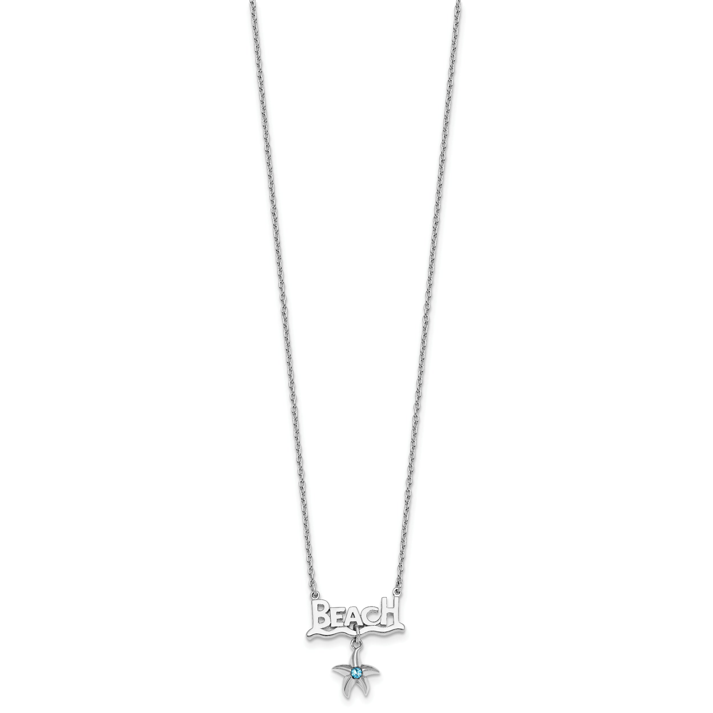 Sterling Silver Rhodium-plated Polished Crystal Starfish Beach 16 inch with a 2 inch extention Necklace