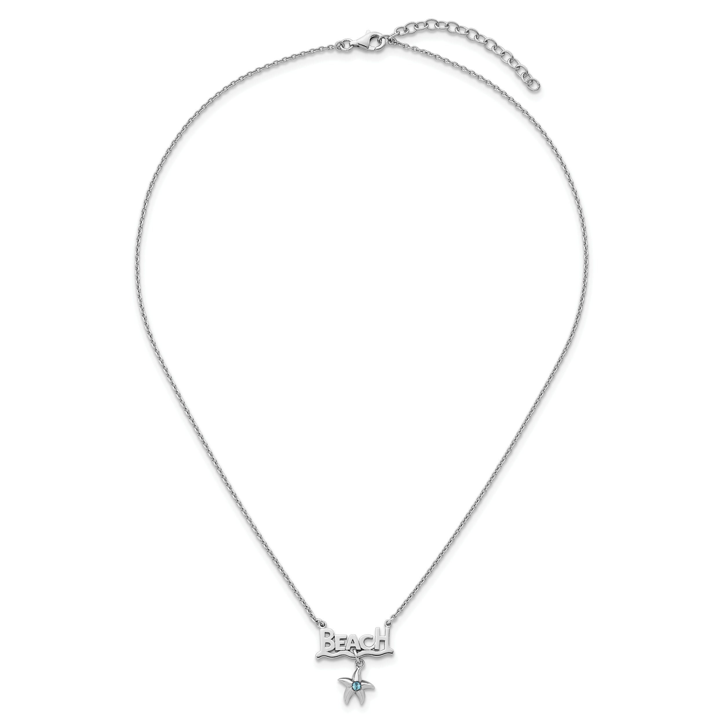 Sterling Silver Rhodium-plated Polished Crystal Starfish Beach 16 inch with a 2 inch extention Necklace