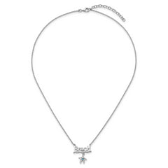 Sterling Silver Rhodium-plated Polished Crystal Starfish Beach 16 inch with a 2 inch extention Necklace