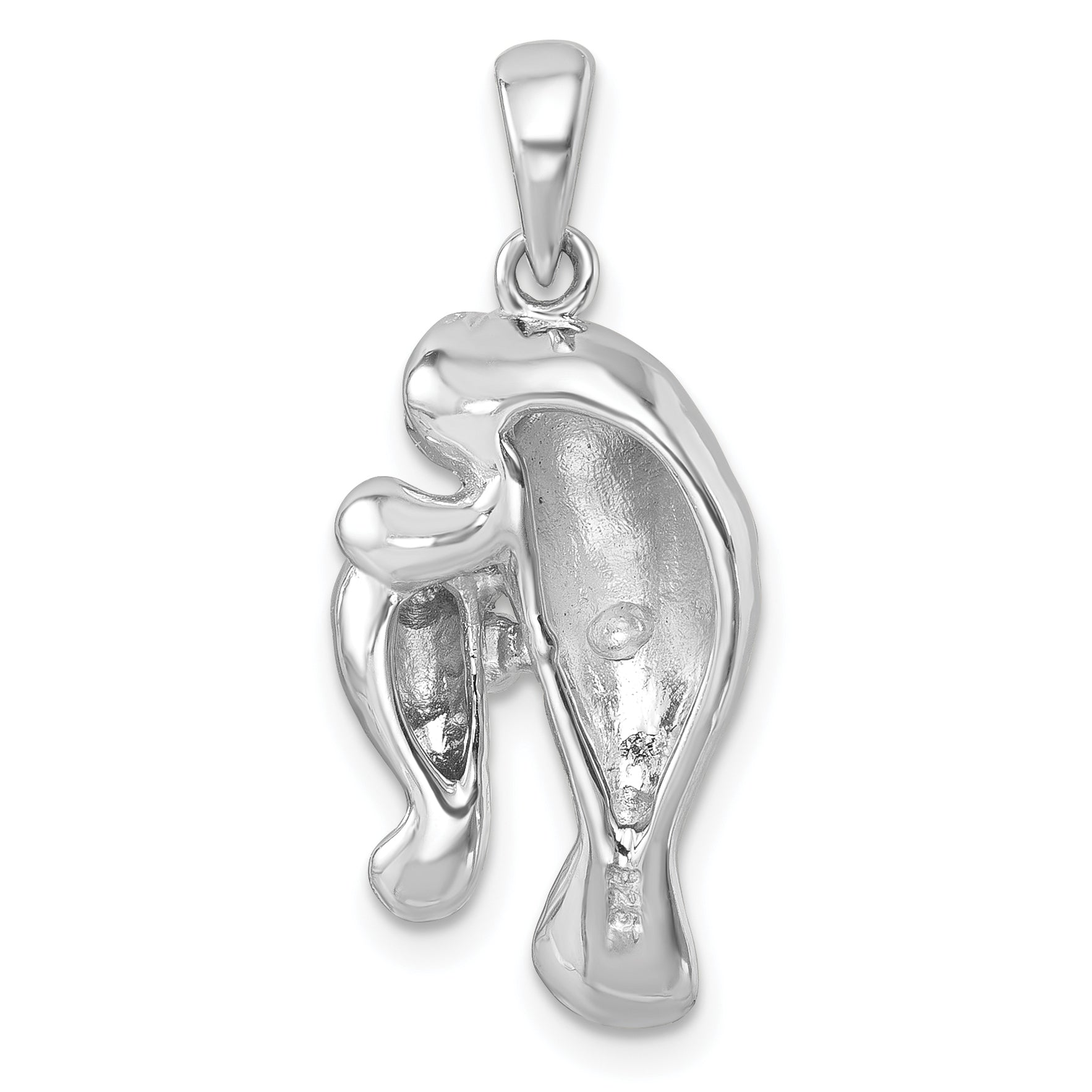 Sterling Silver Rhodium-plated Polished Manatee & Baby Pendant