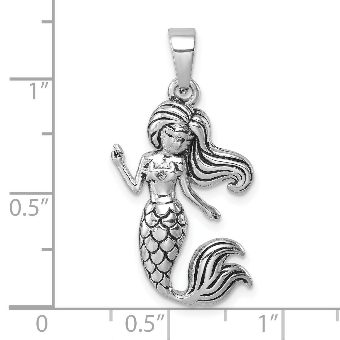 Sterling Silver Rhodium-Plated Antiqued Mermaid Pendant