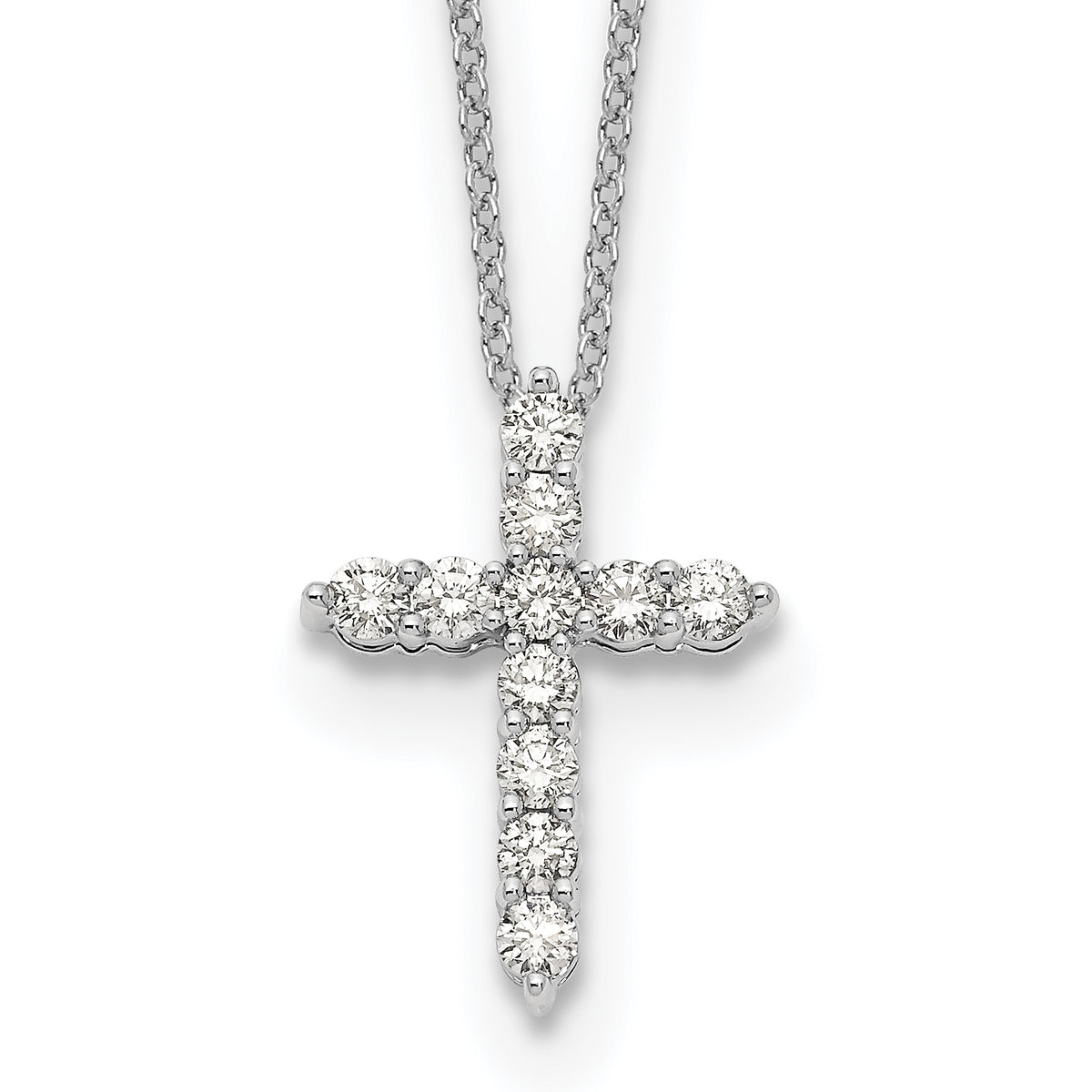 10k White Gold Diamond Cross 18 inch Necklace