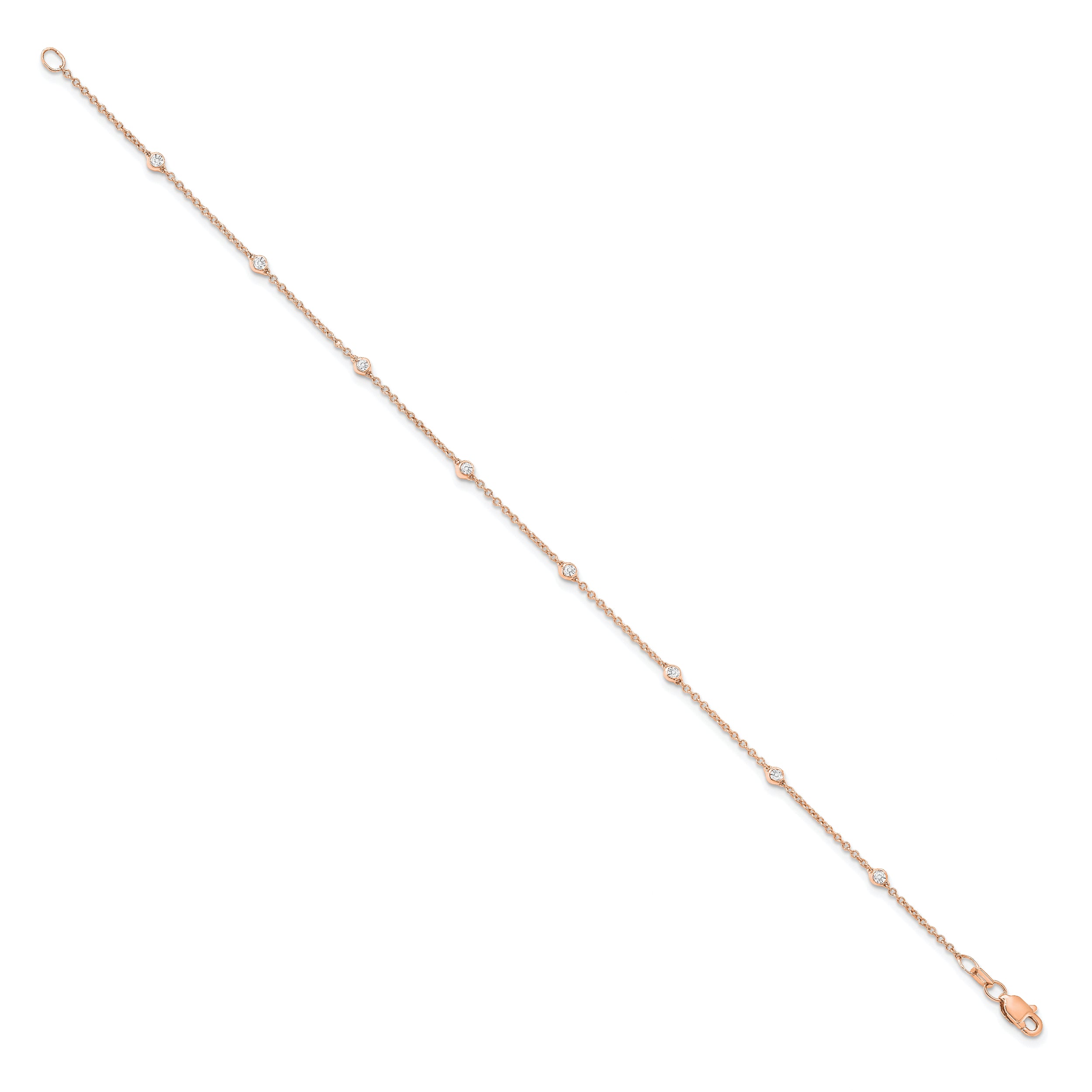 True Origin 14K Rose Gold 1/5 carat Lab Grown Diamond VS/SI  D E F  9 Station 9 Inch Anklet