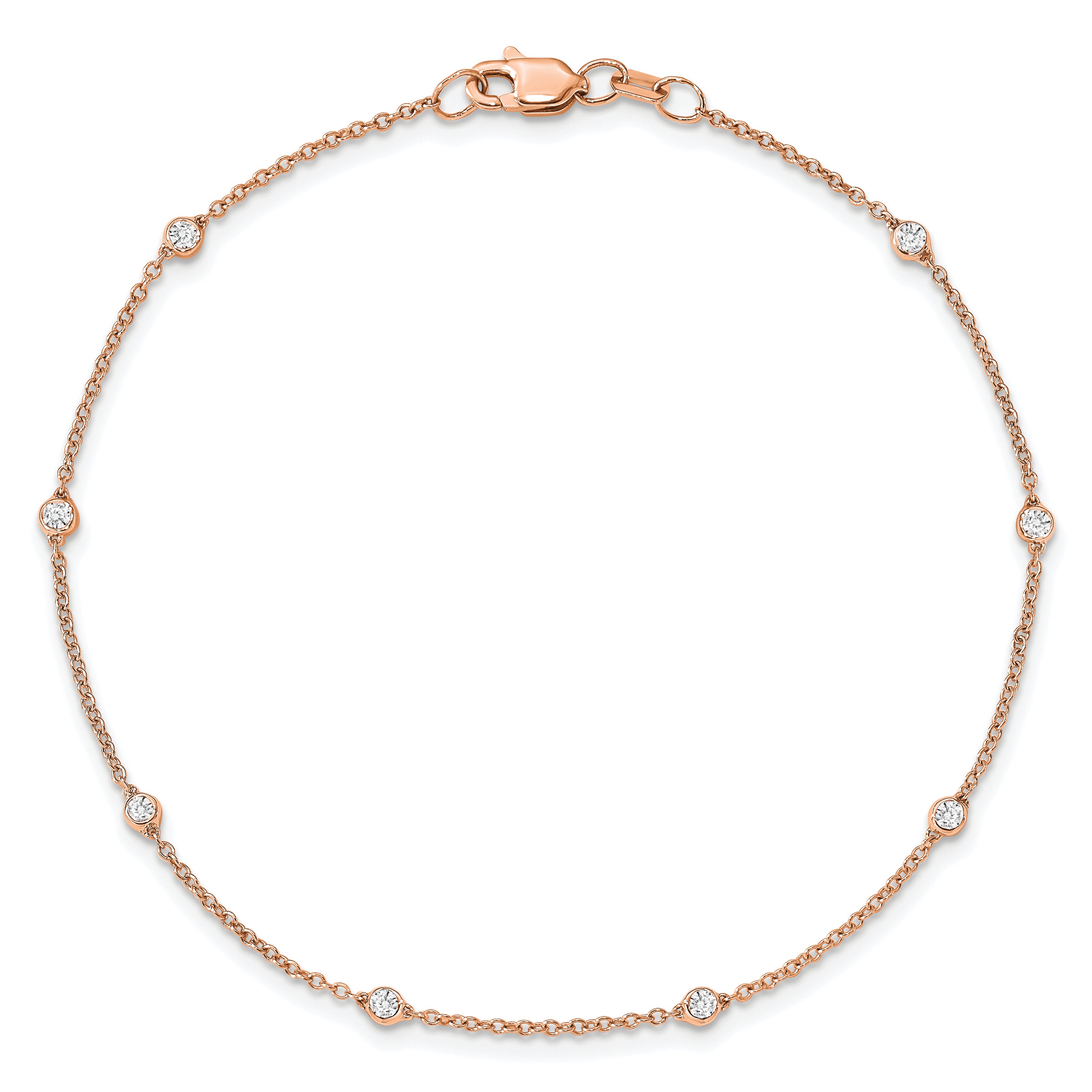 True Origin 14K Rose Gold 1/5 carat Lab Grown Diamond VS/SI  D E F  9 Station 9 Inch Anklet